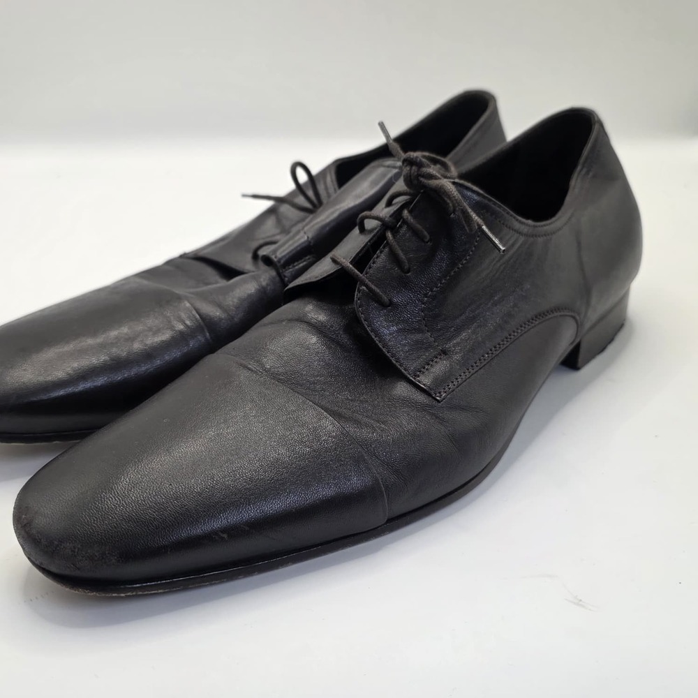 Bruno Magli Mens Black Leather Cap Toe Derby Dress Shoes Size 13 Made Italy